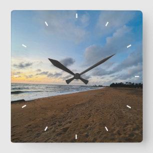 Strand Sonnenuntergang Ozean Küsten Dekor Tropisch Quadratische Wanduhr