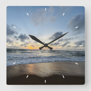 Strand Sonnenuntergang Ozean Küsten Dekor Tropisch Quadratische Wanduhr