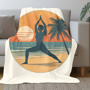 Strand Sonnenuntergang Yoga Silhouette   Creme Küs Fleecedecke