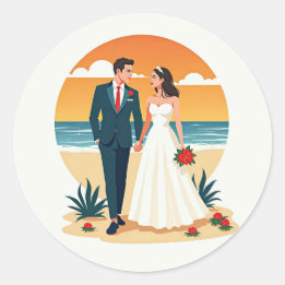 Strand-Sonnenuntergangs-Romantik-Aufkleber Runder Aufkleber