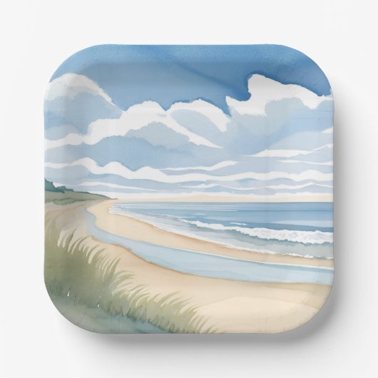 Strand Spaziergang | Küstenmeer Wasserfarben Pappteller (Vorderseite)