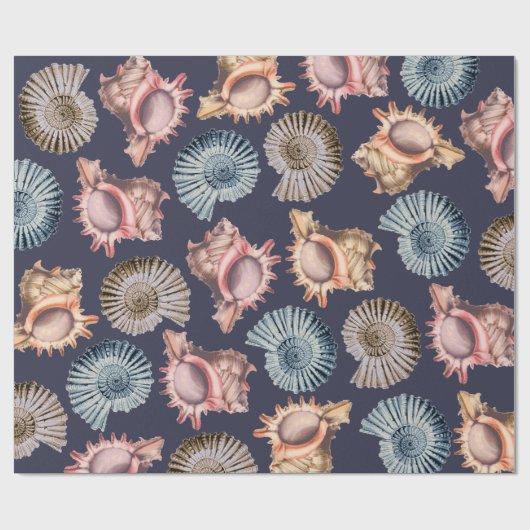 Strand Spiral Seashells & Conch Muscheln Küste Geschenkpapier (Flach)