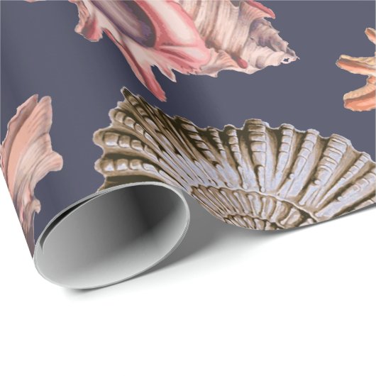Strand Spiral Seashells & Conch Muscheln Küste Geschenkpapier (Rolleneckpunkt)