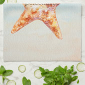 Strand Starfish Blauer Ozean Aquarell Geschirrtuch (Gefaltet)