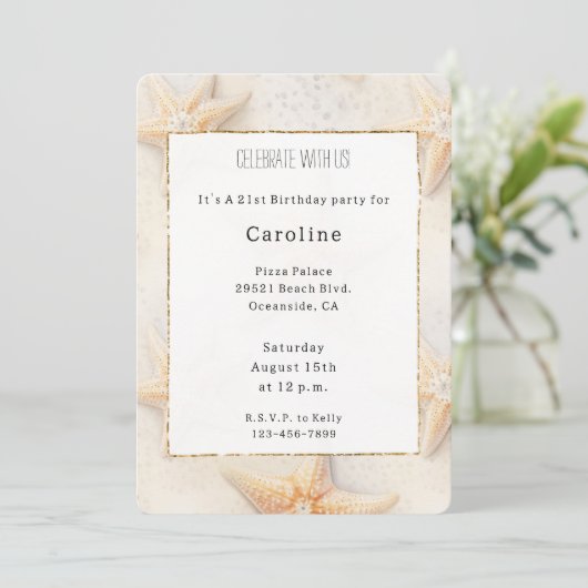 Strand Starfish Geburtstag Einladung (Stehend Vorderseite)