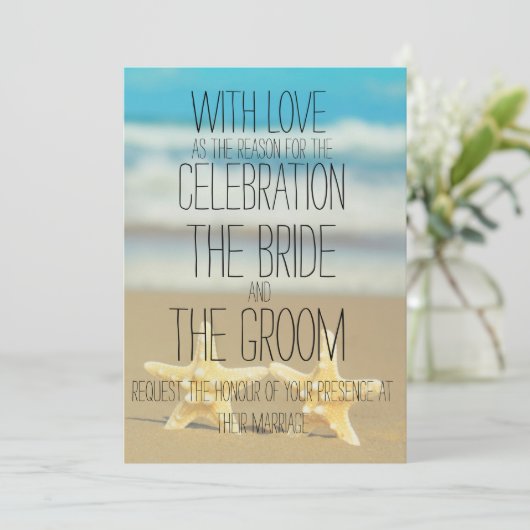 Strand Starfish-Hochzeitseinladung Einladung (Stehend Vorderseite)