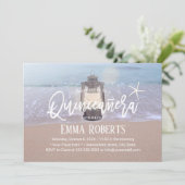 Strand Starfish & Lantern Quinceanera 15 Geburtsta Einladung (Stehend Vorderseite)