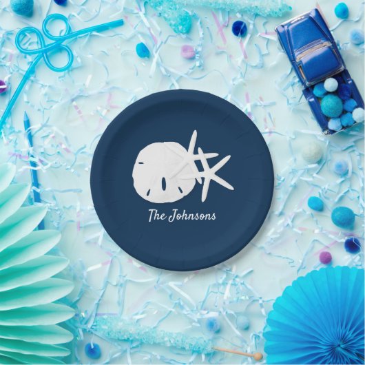Strand Starfish Sand Dollar Blau Personalisiert Pappteller (Party)