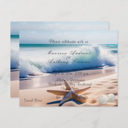 Strand Starfish Sand Waves Einladung (Vorne/Hinten)