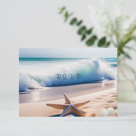 Strand Starfish Sand Waves RSVP Karte (Stehend Vorderseite)