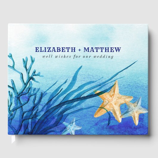 Strand | Starfish Watercolor Wedding Guest Book Gästebuch (Vorderseite)