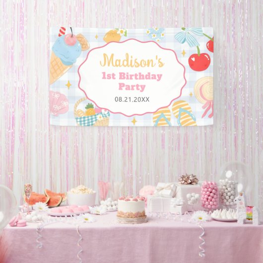 Strand-Strand-Pastell-Doodle-Mädchen-Geburtstag Banner (Party)
