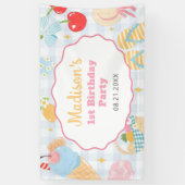 Strand-Strand-Pastell-Doodle-Mädchen-Geburtstag Banner (Vertikal)