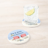 Strand-Stuhl-pensionierter personalisierter Sandstein Untersetzer (Seite)