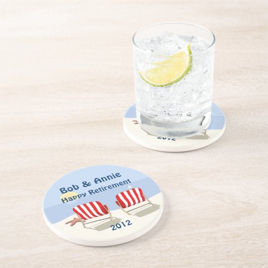 Strand-Stuhl-pensionierter personalisierter Sandstein Untersetzer (Seite)