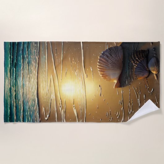 Strand Sunset mit Muscheln auf Sand Strandtuch (Vorderseite)