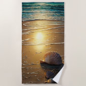 Strand Sunset mit Muscheln auf Sand Strandtuch (Vorderseite)