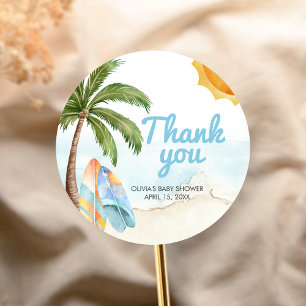 Strand-Surf-Baby an Bord Baby Shower Runder Aufkleber