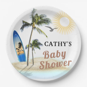 Strand-Surf-Baby-Shower 9" runde Papierplatte Pappteller