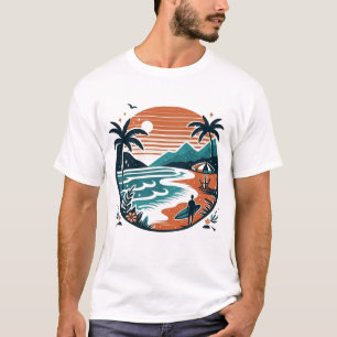 Strand-Surf-Retro-Sonnenuntergang & Palmen T-Shirt
