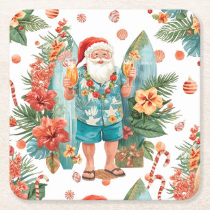 Strand-Surf-Weihnachtsfeier mit dem Weihnachtsmann Rechteckiger Pappuntersetzer