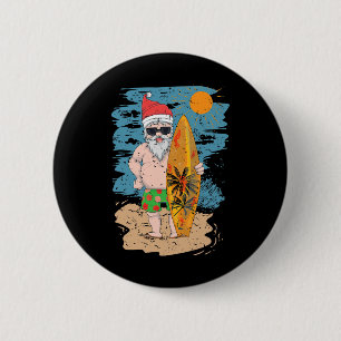 Strand Surfen Santa Lustiger Sommer Hawaii Weihnac Button