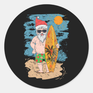Strand Surfen Weihnachtsmann Lustiger Sommer Hawai Runder Aufkleber