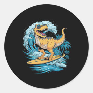 Strand Surfing Dinosaur T-Rex Surfer  Runder Aufkleber