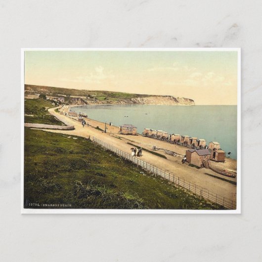 Strand, Swanage, England, selten Fotochrom Postkarte (Vorderseite)