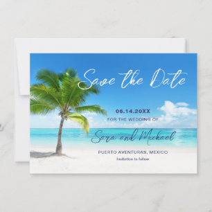 Strand-Szene mit Palm Tree Hochzeit Speichern Sie  Save The Date