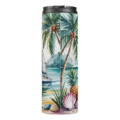 Strand Szene mit Sailboat und Palms Thermosbecher (Rückseite)