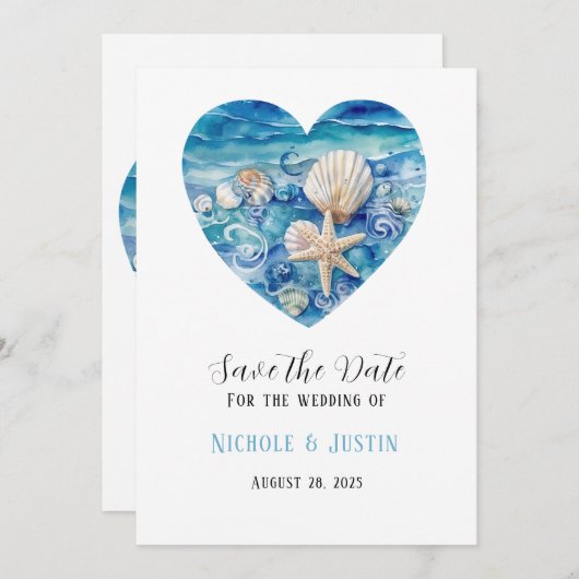 Strand Szene Starfish Save the Date Einladung (Vorne/Hinten)
