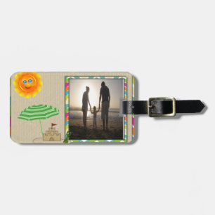 Strand-Szene, Sun, Sand, Sandcastle-Foto-Schablone Gepäckanhänger