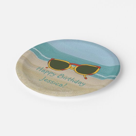 Strand-Szenen-Sonnenbrille-personalisierte Pappteller (Schrägansicht)