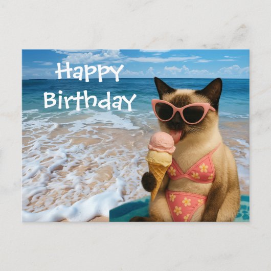 Strand Thema für Cat Lover Geburtstag Postkarte (Vorderseite)