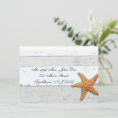 Strand-Thema Seestern-Hochzeit Rustikal Einladung (Stehend Vorderseite)