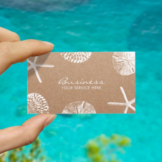 Strand-Thema Seestern & Muscheln Rustikales Kraft Visitenkarte