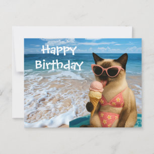 Strand-Thema zum Geburtstag einer Katzenliebhaberi Postkarte