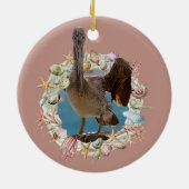 Strand Themed, Pelican und Seashell Wreath Keramik Ornament (Hinten)