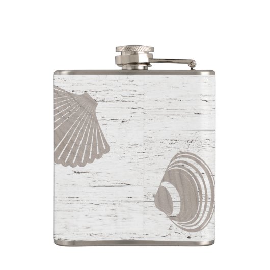 Strand Themed Wedding Wood Grain Flachmann (Rückseite)