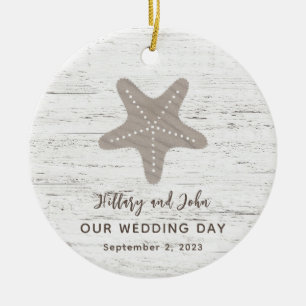 Strand Themed Wedding Wood Grain Keramik Ornament