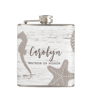 Strand-Themen-Hochzeit Holzmaserung Flachmann