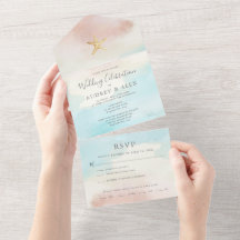 Strand-Themen-Hochzeitseinladung in einem