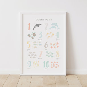 Strand-Tier-Anzahl-Nursery-Dekor Poster