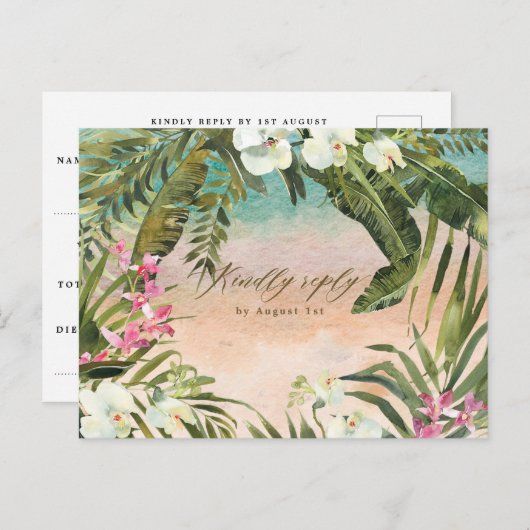 Strand Tropical aloha Hochzeit rsvp Postkarte (Vorne/Hinten)