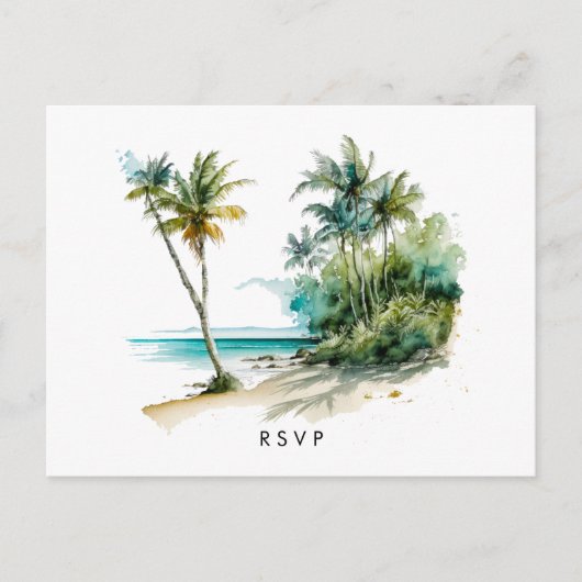 Strand Tropical aloha Hochzeit rsvp Postkarte (Vorderseite)