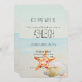 Strand Tropical mit Starfish und Conch Geburtstag Einladung (Vorne/Hinten)