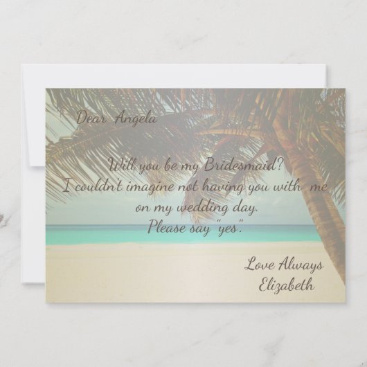 Strand Tropical, Palm Bridesmaid Card Einladung (Rückseite)