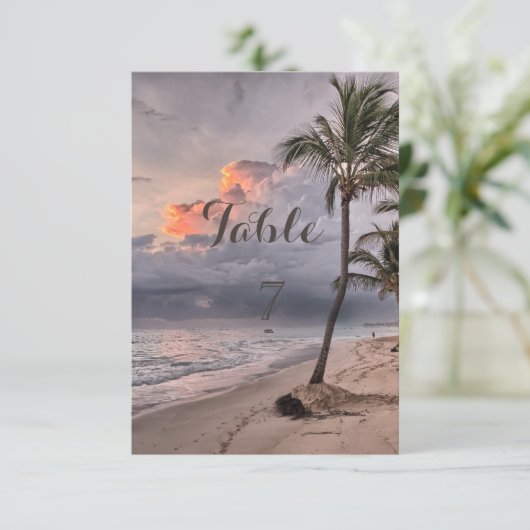Strand Tropical, Palm Table Card Einladung (Stehend Vorderseite)