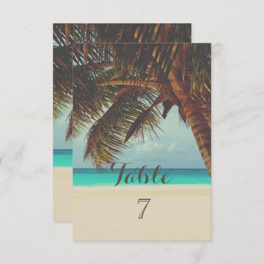 Strand Tropical, Palm Table Card Einladung (Vorne/Hinten)